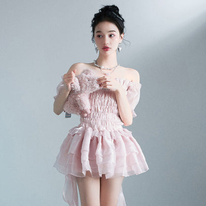 vmtvr Summer Lace Sweet Dress Women Designer Ruffle Flounce Cute Mini Dress Female Korean Fashion Elastic Skinny Sexy Party Dress 2023