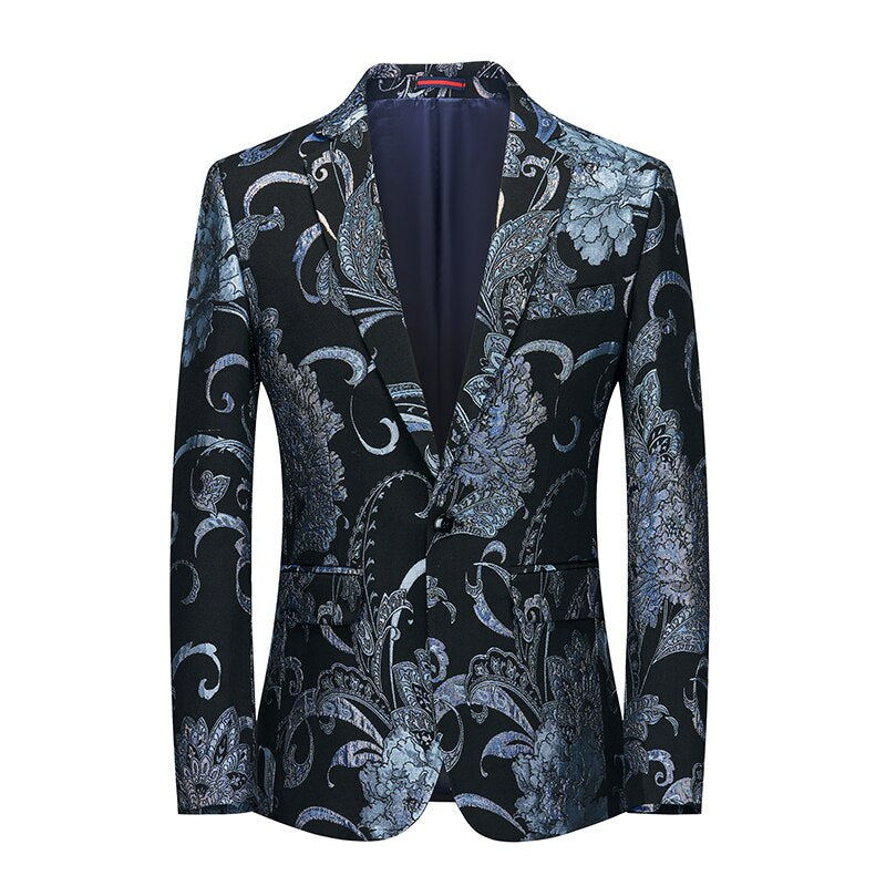 jiaabc Fashion New Men's Casual Boutique Business Wedding Host Slim Bronzing Suit Flower Jacket Dress Blazers Coat