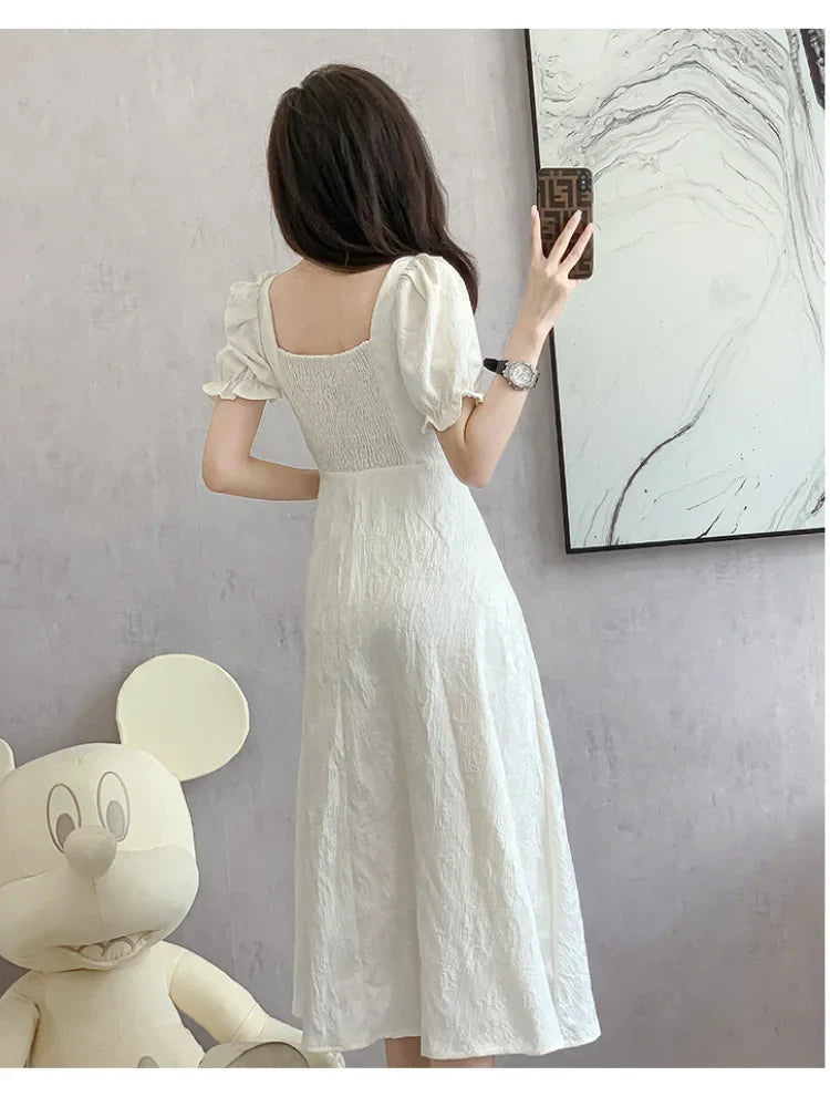 vmtvr  -  Elegant Fashion Evening Party Midi Dresses for Women Summer New Square Neck Short Sleeves A-line Casual Female Clothing