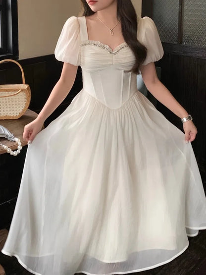 vmtvr Summer Elegant and Chic Women Fashion Party Dress Vintage Casual A-Line Chiffon Birthday Prom Wedding Vestidos Female Robe