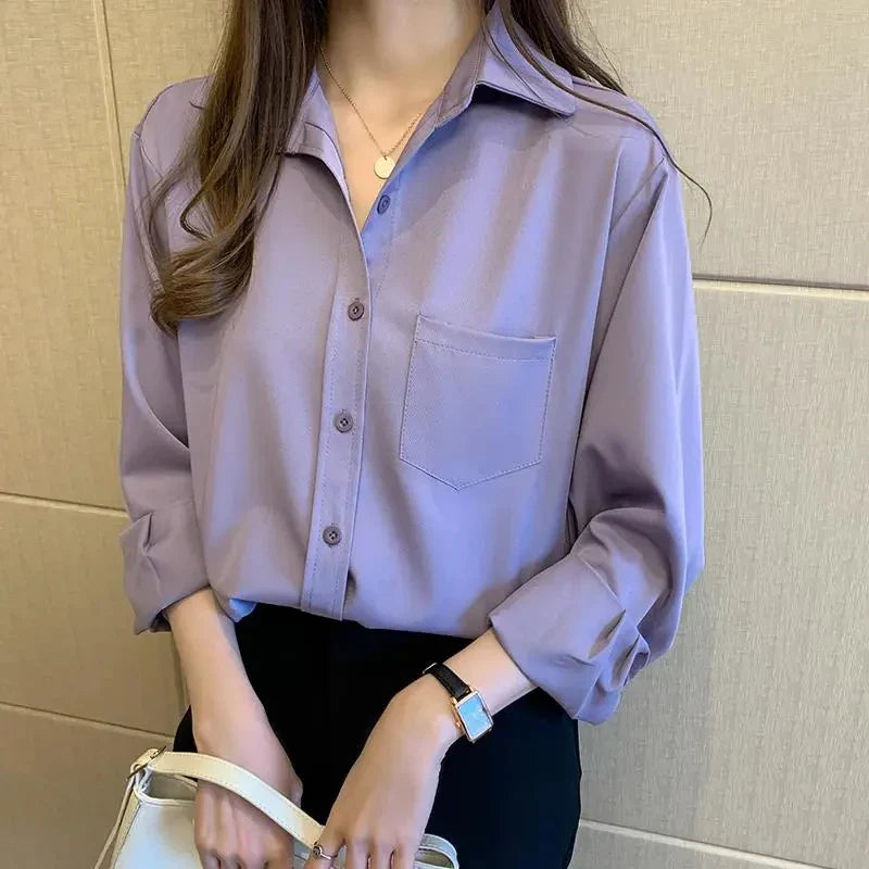 vmtvr Vintage Women Chiffon Shirts Summer Casual All Match Office Ladies Tops Y2K Fashion Korean Female Loose Long Sleeve Blouse