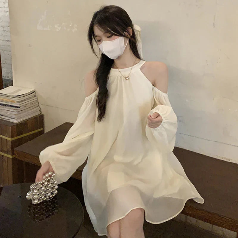 vmtvr Sexy Off Shoulder Women Dress Summer Fashion Elegant Lace Up Dress Korean Casual Female Loose A Line Dresses New