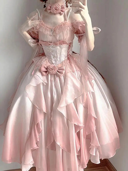 Pink Wedding Dress Tower Heavy Industry Trailing Skirt