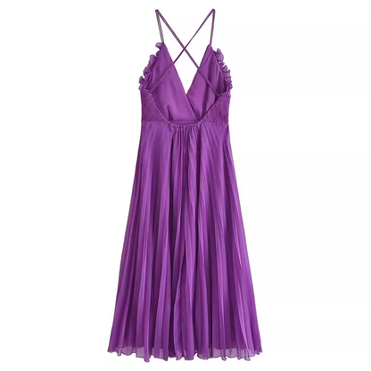 - Purple V-neck suspender dress  GEU1376