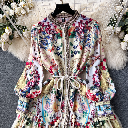 - Women's autumn palace-style high-end printed dress GEU536