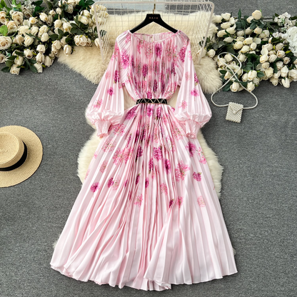 - New women's dress printed pleated holiday long dress  GEU1179