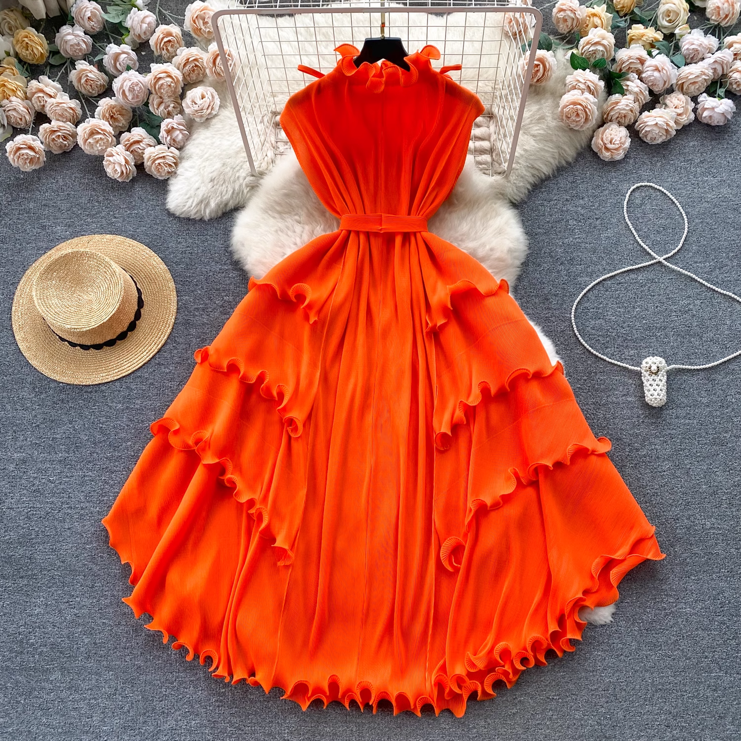 - Summer orange chiffon dress GEU1143