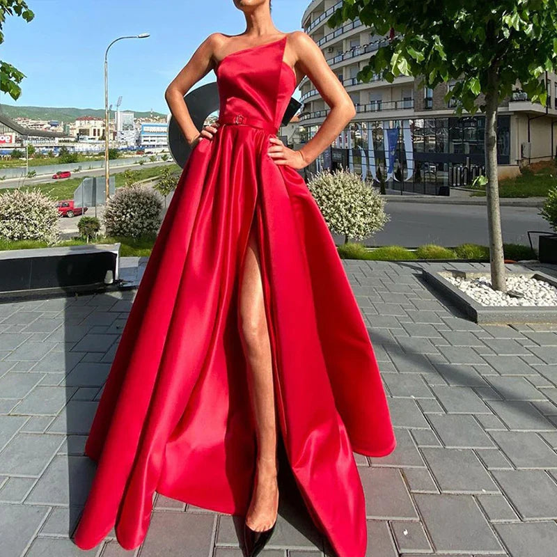 vmtvr  -  Elegant Strapless High Slit Party Dress Women Sexy Off Shoulder Slim Long Dress Summer Fashion Backless Solid Big Hem Dress