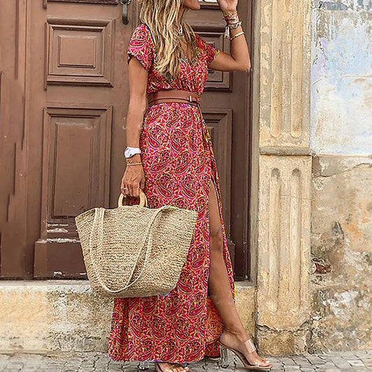 vmtvr Long Dress for Women Summer Beach Bohemian Dresses Vestido Casual Robe Female Clothing Y2K Floral Skirt Elegant Maxi Dress