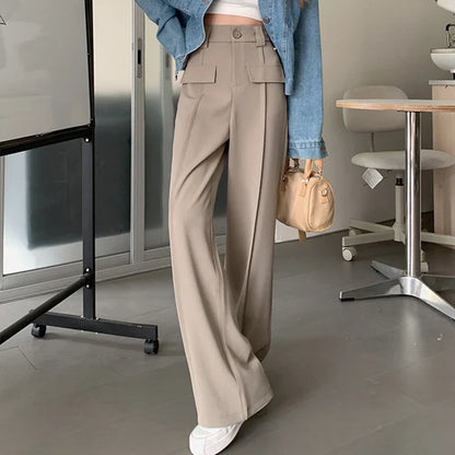 vmtvr High Waist Women Suit Pants Summer Fashion Designed Loose Wide Leg Pants Korean Female Casual Straight Trousers New