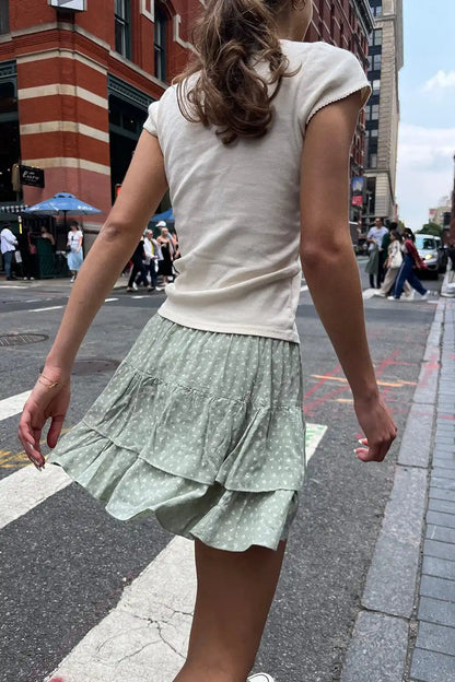 vmtvr Sweet Women Floral Ruffles Mini Skirt 2024 Summer Ladies Cute Elastic High Waist A-line Skirts Female Vintage Chiffon  Skirt