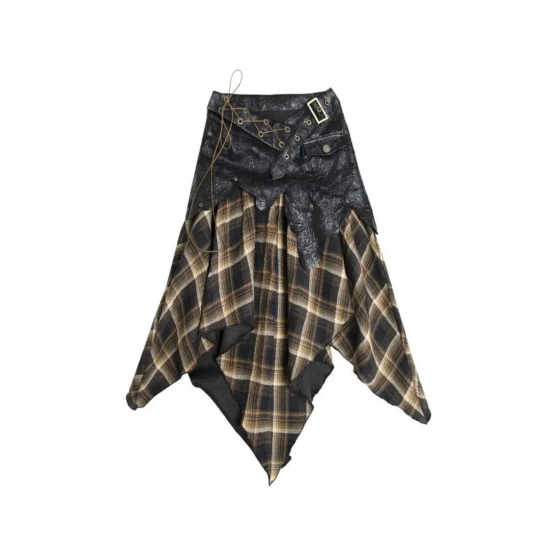 vmtvr  -  Women Dress Bustier Short Dresses Plaid Skirt Woman Clothing Patchwork Irregular Punk Sweet Vintage Streetwear Kawaii Sexy Skirt