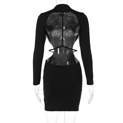 Sexy Backless Bandage Mini Dress Elegant Outfits for Women Party Club Long Sleeve Bodycon Dresses In Black Vestido