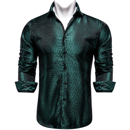 Men's Long Sleeve Black Paisley Silk Dress Shirts Casual Tuxedo Social Shirt Luxury Designer Men Clothing