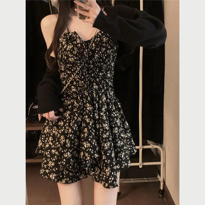 vmtvr Summer High Waist Spaghetti Strap Dress Women Korean Fashion Floral Casual Mini Dresses Y2K Female Elegant A Line Dress