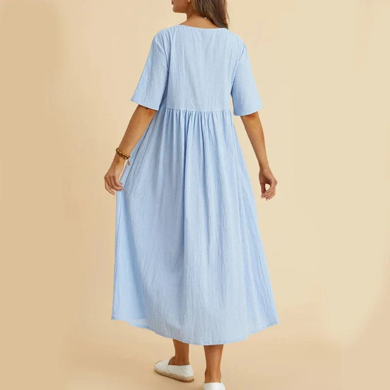 vmtvr Summer Women Dress American Style Casual Fashion Cotton Linen Midi Dresses Female High Waist Loose Short Sleeve Dress New