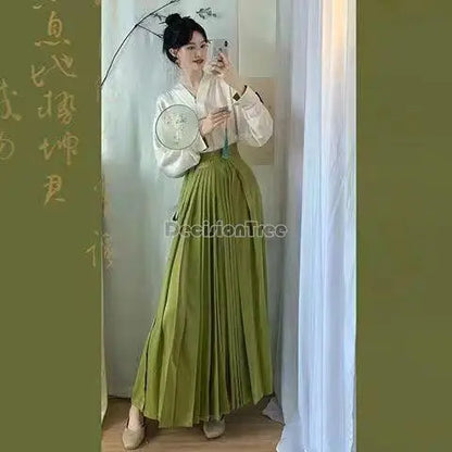 new chinese style dress improved ming dynasty hanfu national style long pleated skirt long sleeve top daily two pieces set