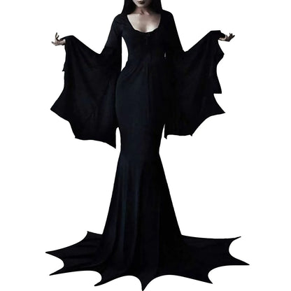 vmtvr  -  New Retro Gothic High Waist Black Dress Women Vampire Bat Dress Bat Sleeve Halloween Outfit Masquerade Party Women Outfits