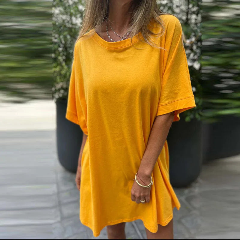 vmtvr Comfort Casual Solid Short Sleeve T-shirt Dress Women 2024 Spring O Neck Simple Party Dress Summer Lace-up Backless Beach Dress