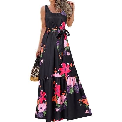 Summer Women Dress Elegant Party Sleeveless Maxi Dress Sexy Bohemian Leopard Print Vestidos Casual Swing Sundress