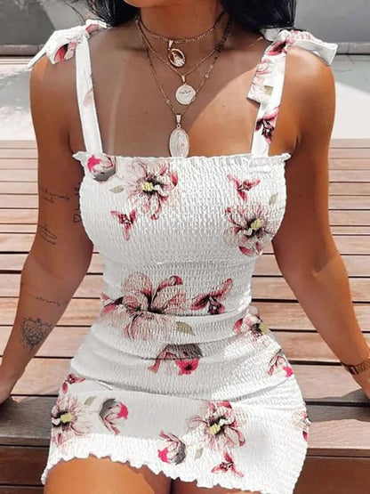 Sexy Women's Bodycon Dress  New Summer Fashion White Sling Strapless Folds Mini Slim Pencil Print Tank Dresses For Women