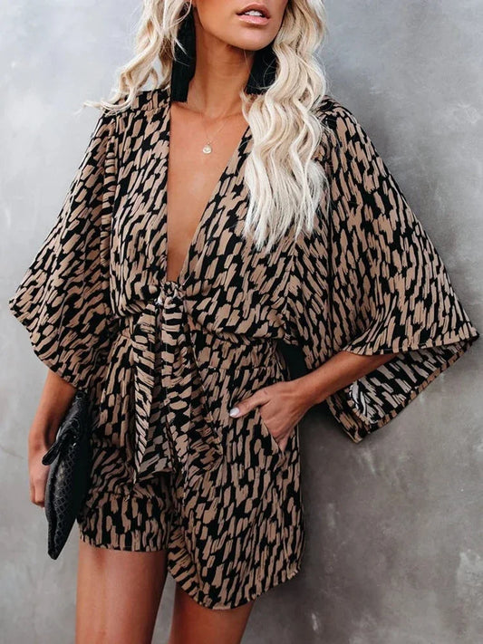 vmtvr 2024 Sexy Leopard Print Bowknot Wide Leg Romper Overalls Women Casual Loose Oversized Summer Female Playsuits Short Jumpsuits
