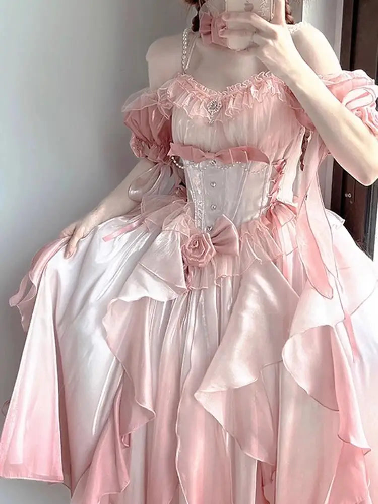 Pink Wedding Dress Tower Heavy Industry Trailing Skirt