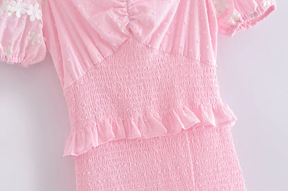 vmtvr High Quality 2023 Summer Pink Short Sleeve Women Ruffled Mini Dress