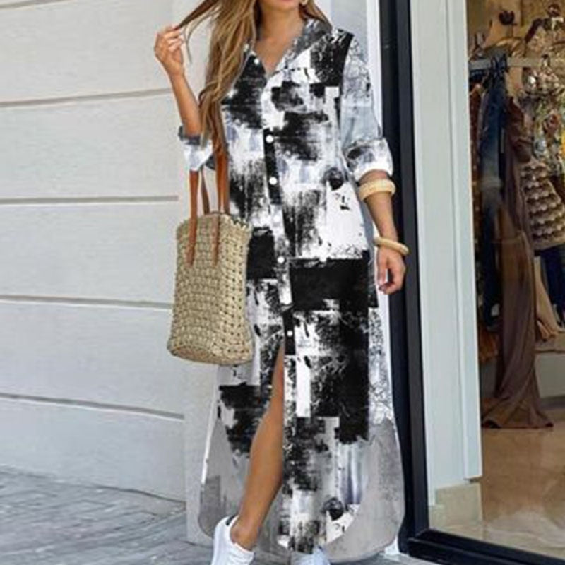 vmtvr - Casual Long Shirt Dress Autumn Women Long Sleeve Maxi Dresses Laides Turn-down Collar Office Dresses Loose Sundress Robe Longue