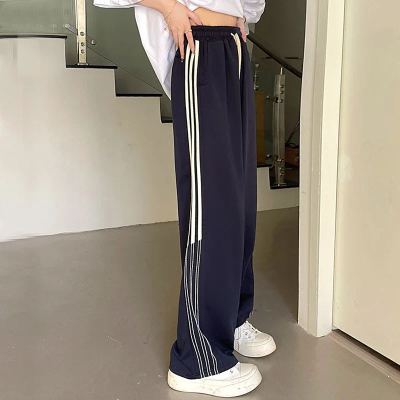 vmtvr Vintage Women High Waist Sweatpants American Style Fashion Striped Loose Wide Leg Pants Summer Female Streetwear Y2K Trousers