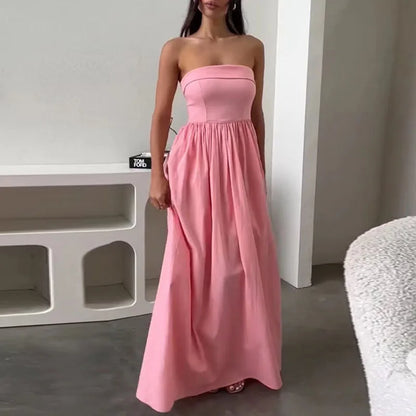 vmtvr 2024 Spring Sexy Strapless Draped Party Dress Women Elegant Off Shoulder Hollow Long Dress Summer Backless Hem Boho Maxi Dresses