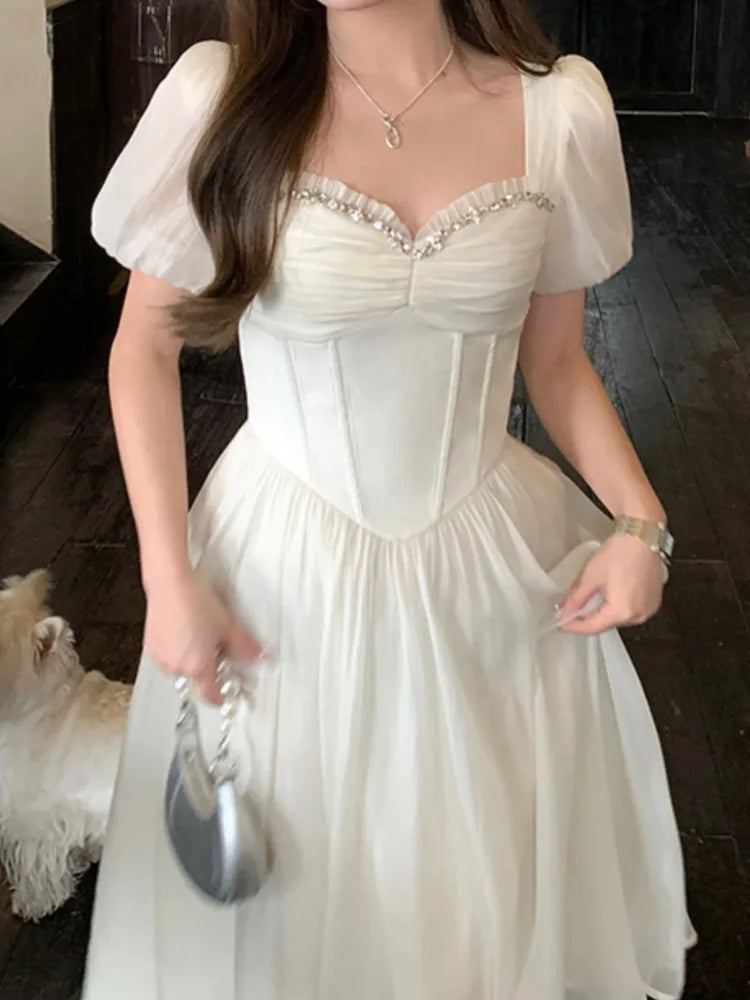 vmtvr Summer Elegant and Chic Women Fashion Party Dress Vintage Casual A-Line Chiffon Birthday Prom Wedding Vestidos Female Robe