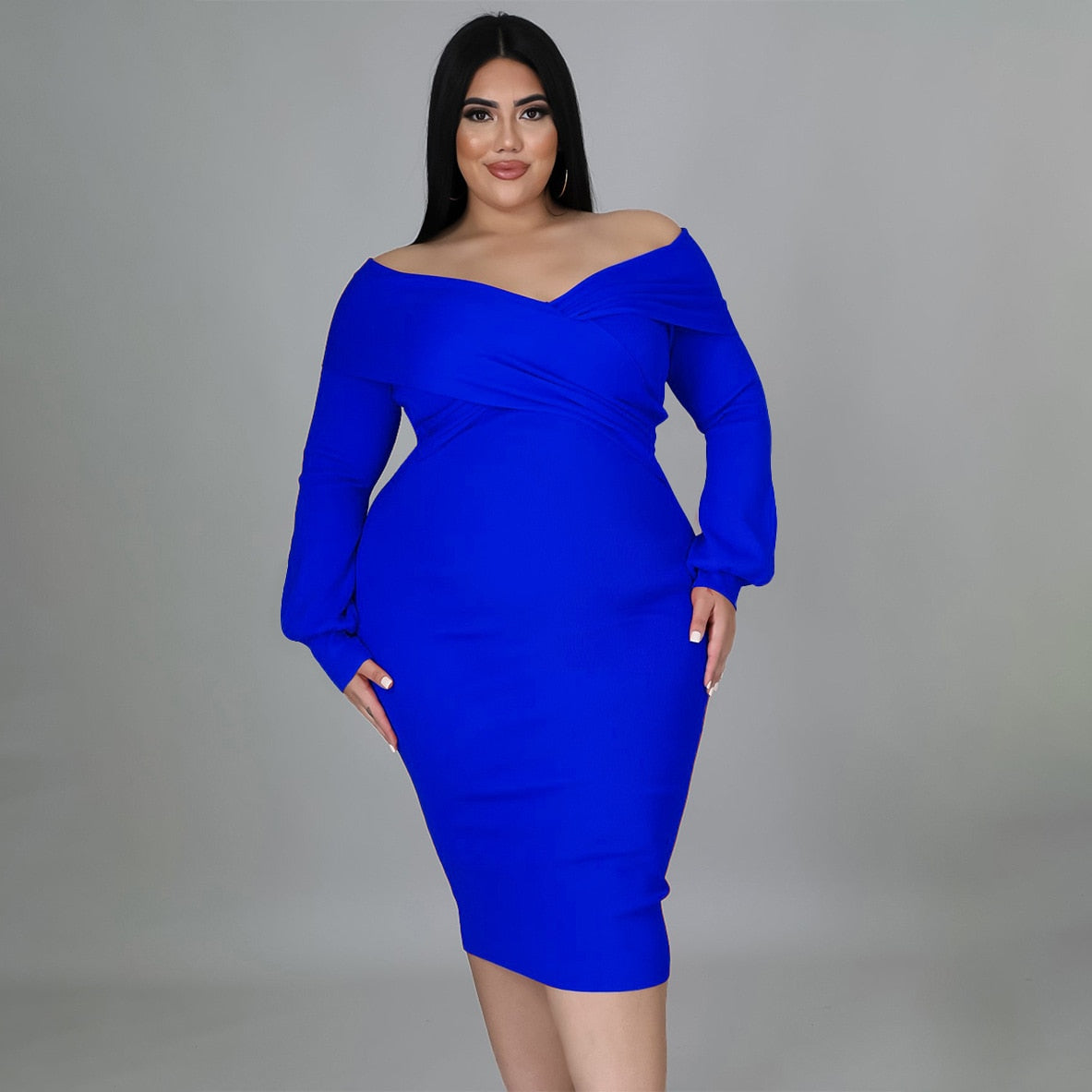 vmtvr - Elegante Sexy Backless Long Sleeve Plus Size Dress Chic Off Shoulder Party Evening Dress Vestidos De Mujer Elegantes Para Fiesta