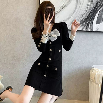 Small Fragrance Style Knitted Dress Women Autumn 2022 New Slim Little Black Dress Female Fashion Bodycon Sweet Mini Dress Trend