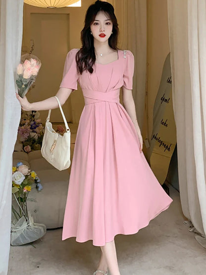 vmtvr 2024 Women Luxury Chic Prom Midi Dresses Summer Fashion Causal Beach Long Dress Pink Korean Elegant Bodycon Party Night Vestidos