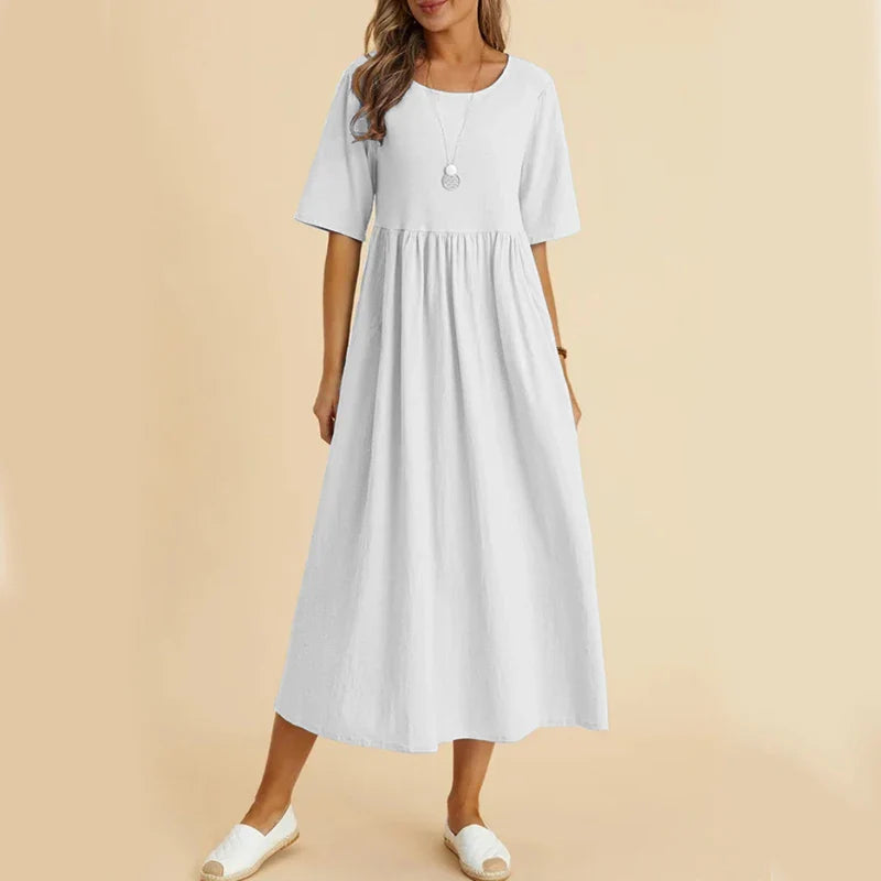 vmtvr Summer Women Dress American Style Casual Fashion Cotton Linen Midi Dresses Female High Waist Loose Short Sleeve Dress New