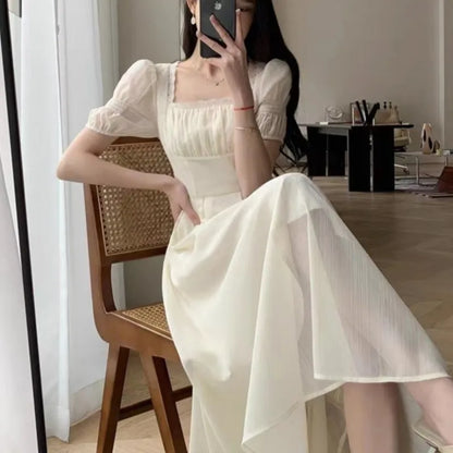 vmtvr Women's Vintage Party Dress Short Sleeve Elegant Chic A-Line Casual Prom Birthday Female Chic Korean Fashion New Spring Summer