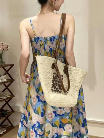 vmtvr Summer Women Floral Elegant Casual Party Dress Spaghetti Strap Vintage A-Line Maxi Boho Vestidos Female Chic Robe Clothes