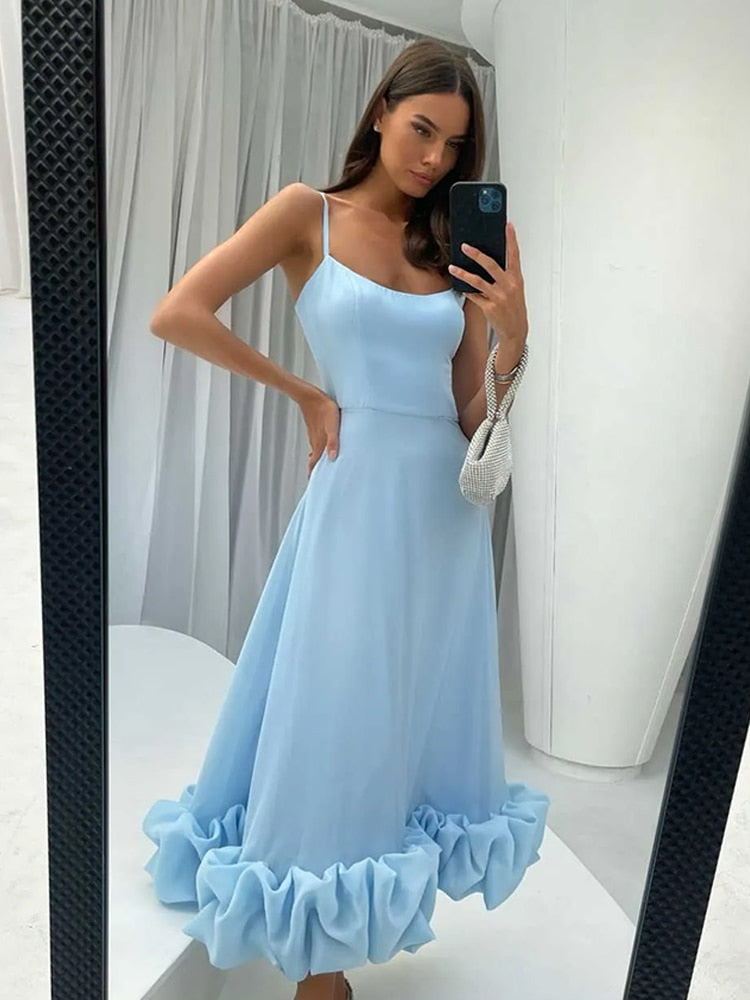 vmtvr - Elegant Curved Hem Dress Women Midi Fashion Floral Large Swing Slip Female A-line Dresses  Summer Backless Party Lady Robe