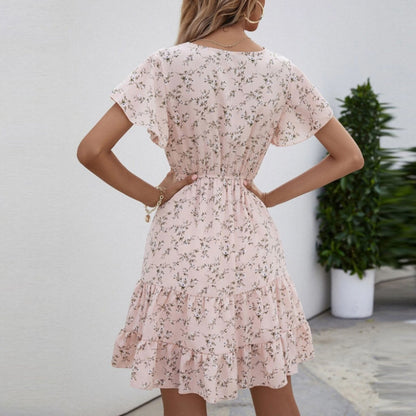 Summer Dress For Women 2023 Fashion V-neck Sexy Short Sleeve Mini Dress Fashion Dress Midi Flower Beach Dress платье летнее