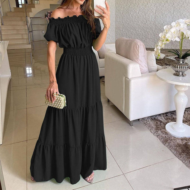 Summer Loose Long Dress Women Casual Elegant Ruffle Halter Sleeveless Female Party Outfits Beach Maxi Dresses Green Tie-Up Robe