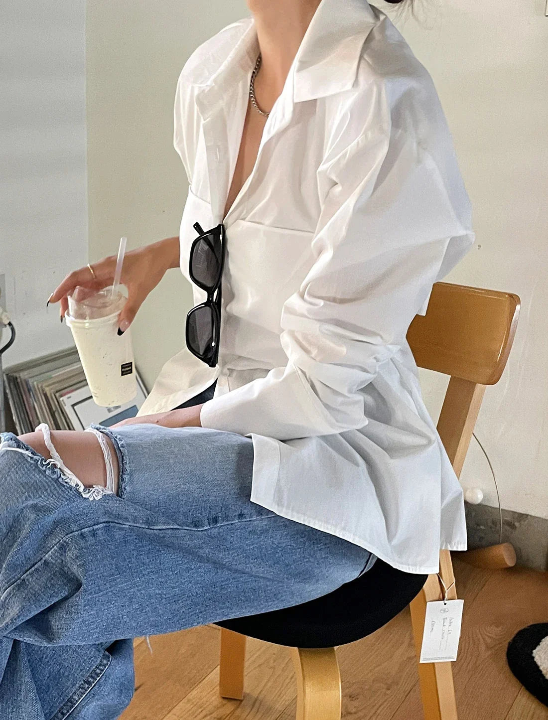 vmtvr Women Lapel White Bow Blouses Office Ladies Long Sleeve Single-breasted Loose Female Shirts Spring  Summer 2024