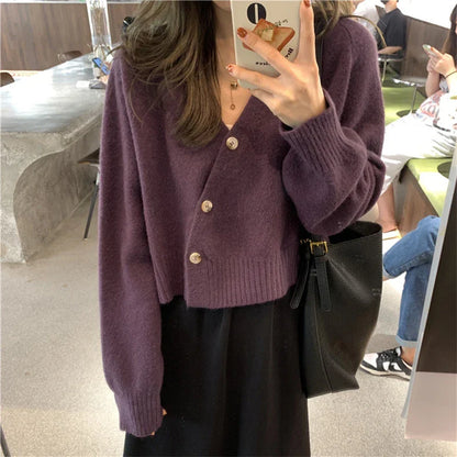 vmtvr Women Long Sleeve Sweater Cardigan Autumn Winter V-neck Single Breasted Knitting Cardigans Female Solid Loose Knitted Sweaters