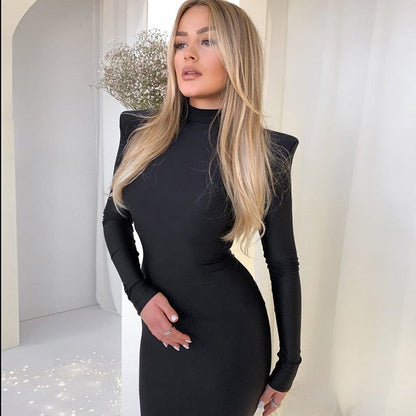 vmtvr - Midi Green Long Sleeve Women Dress Party Autumn Winter Turtleneck Black Sexy Bodycon Dresses Elegant Club