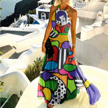 vmtvr graduation outfit ideas 90s latina aesthetic freaknik baseball game tomboy style swaggy going out classic edgy brunch cuteWomen Sexy Off Shoulder Long Dress Summer New Sleeveless Halter Pleated Maxi Party Dress Vintage Print O Neck Female Dress