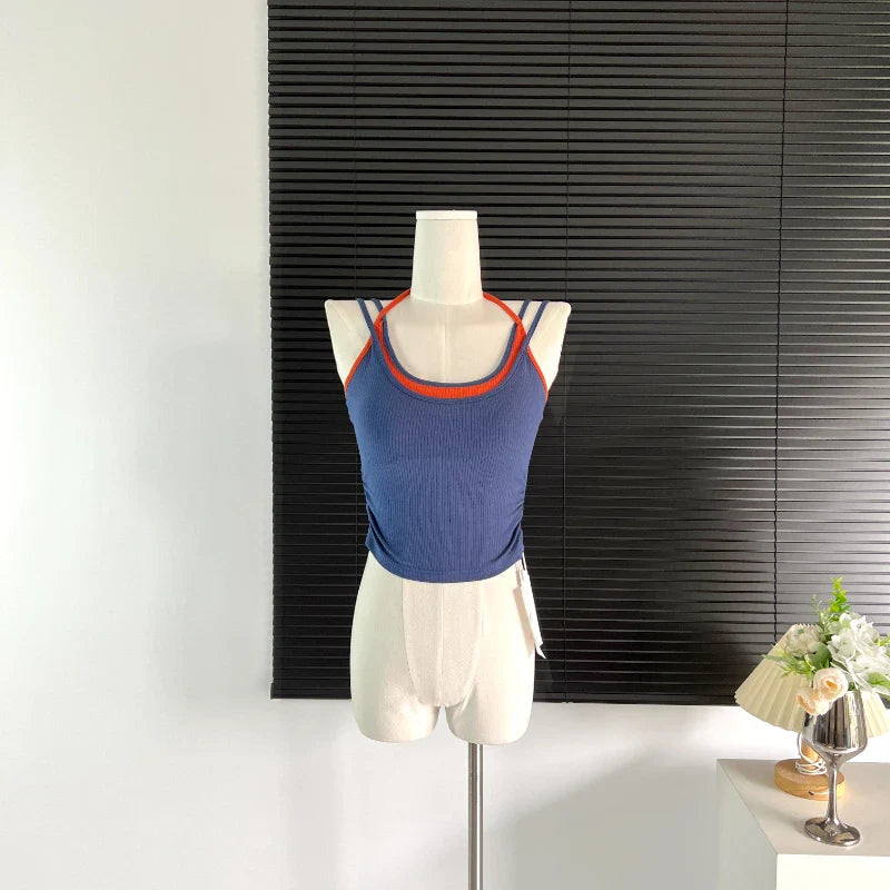 vmtvr Summer Woman Sexy Sleeveless Slim Camis Patchwork Y2k Backless Holiday Crop Tops Hotsweet Girls Korean Fashion Tanks Chic