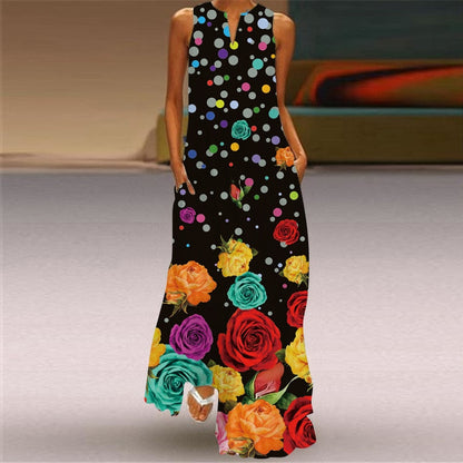 vmtvr - 3D Floral Printed Women Dress Summer Vintage V-neck Sleeveless Loose Maxi Dress Elegant Casual Ladies Party Dresses Vestidos