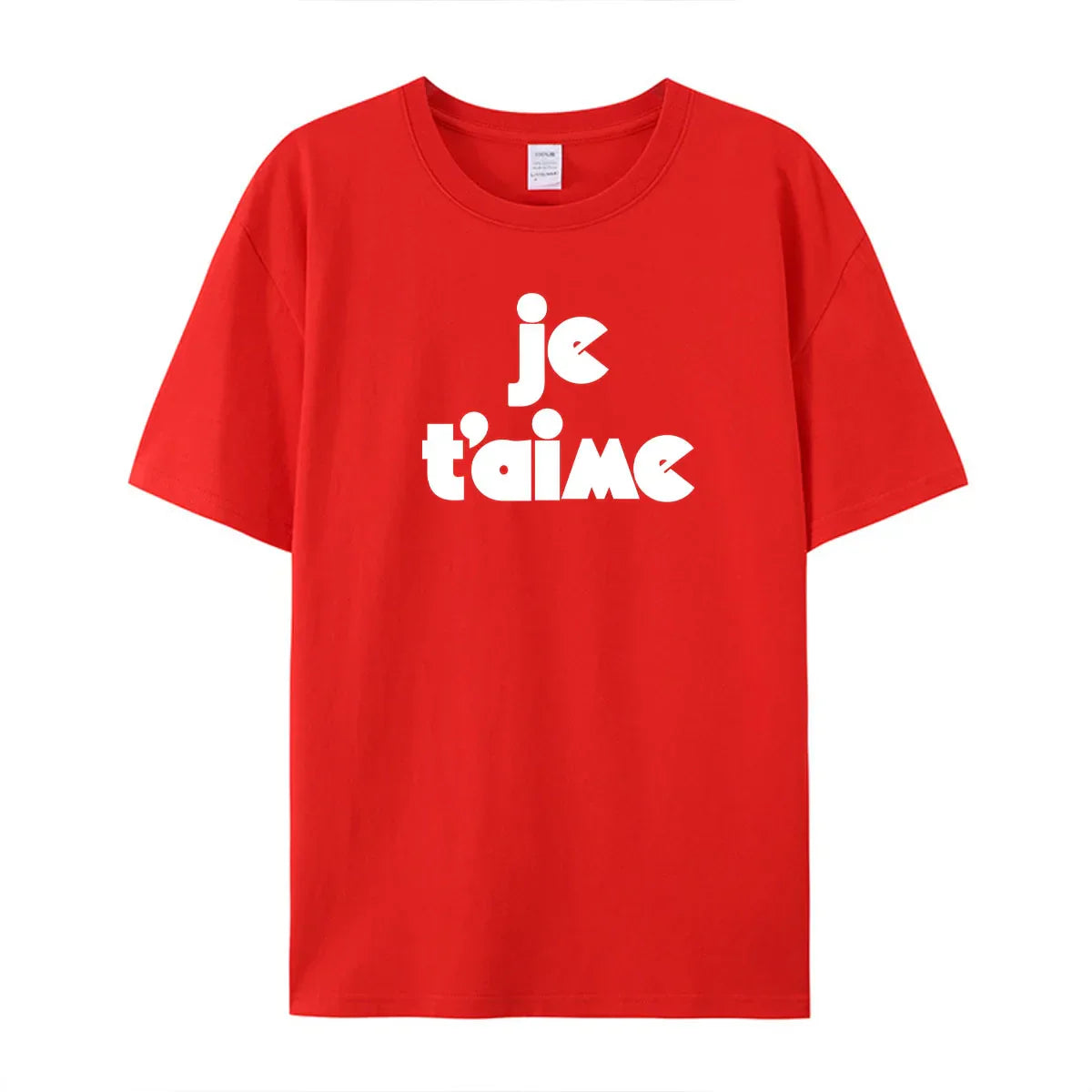 -Retro sports style outfit streetwear 90s fashion Je T'aime French Letters Printing Female Chic Short Sleeve T Shirts Red Short Sleeve 100% Cotton Casual Tops Ins Fashion Tees