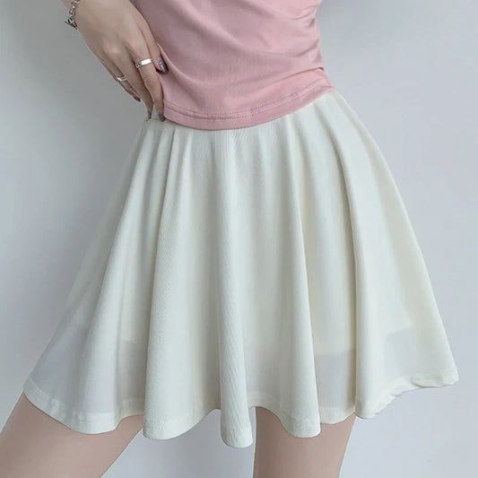 vmtvr High Waist Women Mini Skirt Summer Korean Casual Ice Silk A Line Skirt Harajuku Fashion Solid White Sexy Skirts New