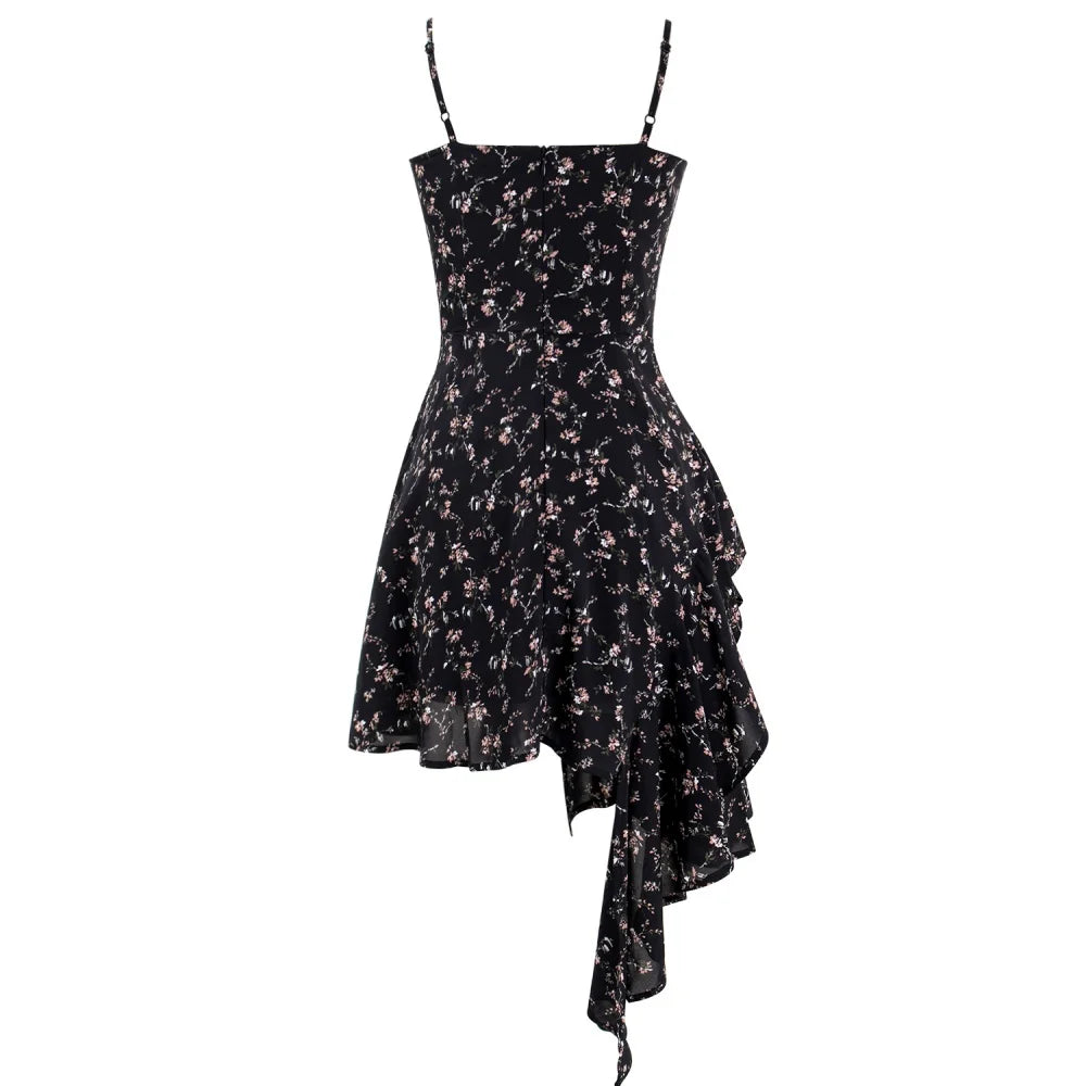 vmtvr  -  Summer Dress New in Dresses Long Dress Women's Dress Dark Allure Niche Irregular Floral Halter Dress Sexy Girl Spring and Summer